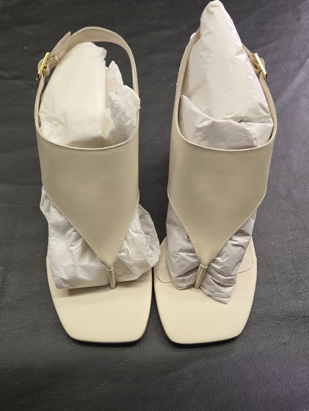 Anthropologie Cream Leather Thong Slingback Sandals